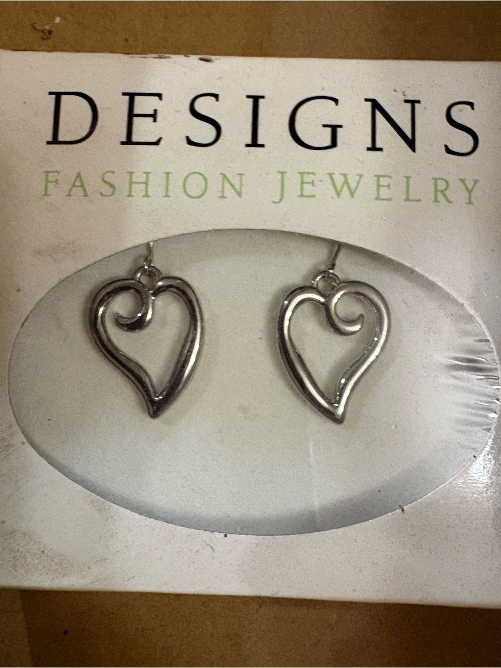 Open Heart Drop Earrings - Silver Tone